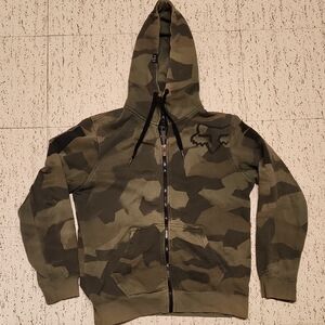 Fox Green Full Zip Camo Sweater Hoodie Vintage Y2K
